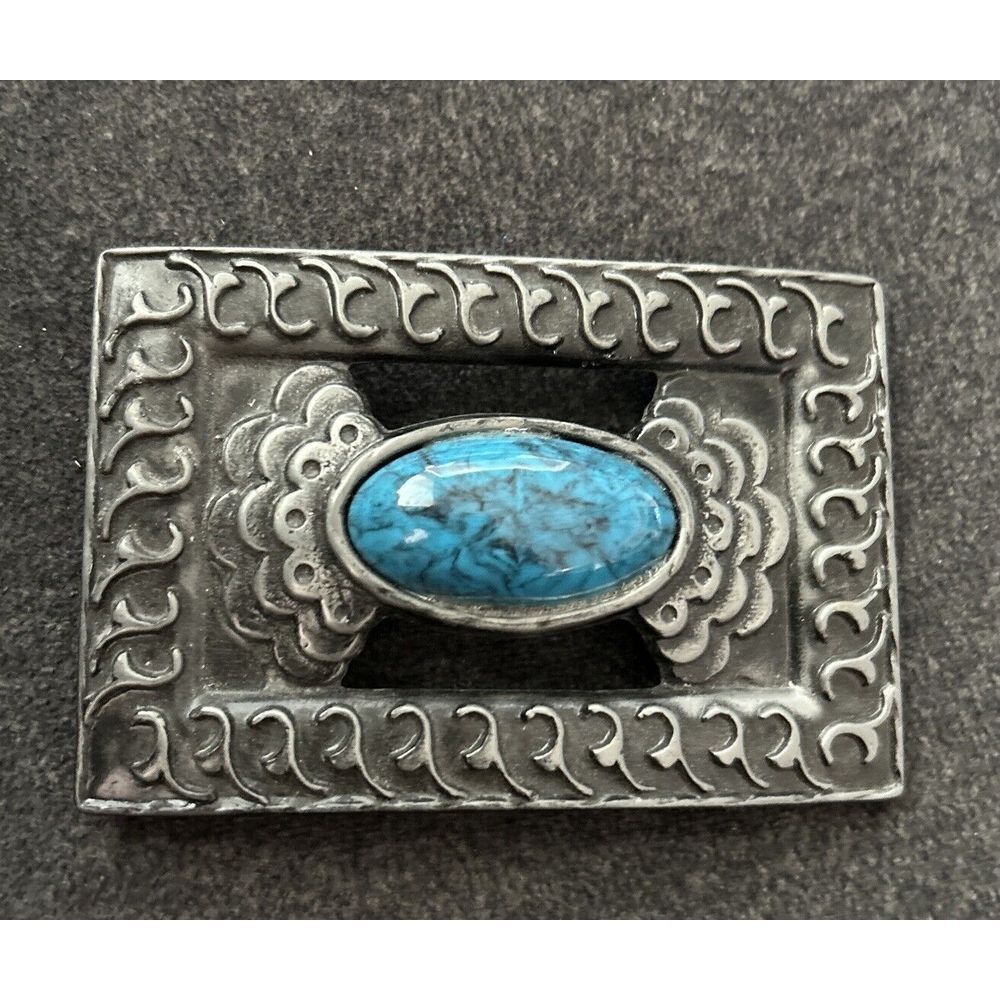 Turquoise Southwestern Textured‎ Metal Belt Buckle